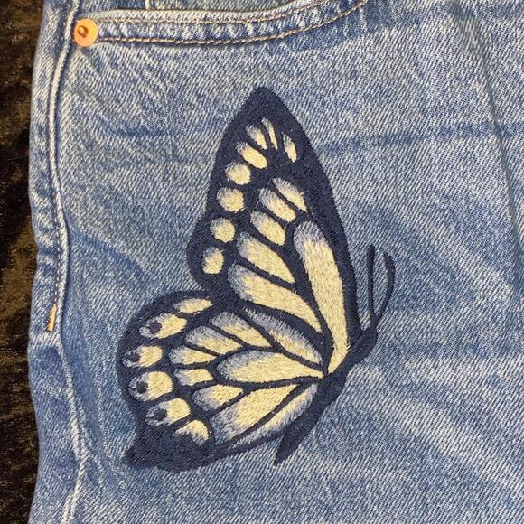 Lucky Brand Jeans Womens Size 18/34R Blue Drew Mom Taper Embroidered Butterfly - Picture 6 of 13